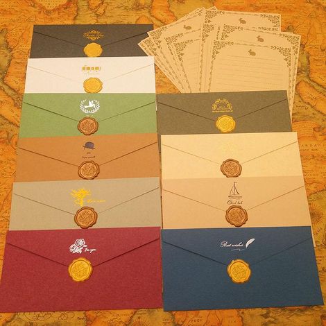 Lot de 10 enveloppes + 20 feuilles de papier kraft rétro, dorure bronze, style ancien, pour lettres d'invitation, cartes de vœux occidentales, courrier romantique, fournitures de papeterie élégantes (1/5)