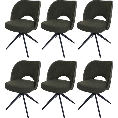 Lot de 6 chaises de salle à manger HWC-N72, chaise de cuisine rembourrée, pivotante Auto-Return, tissu/textile (420g/m²) (1/5)