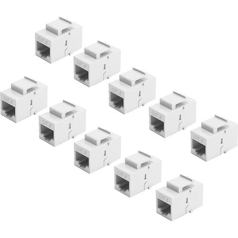 Packung mit 10 Cat6 RJ45-Steckern, Ethernet-LAN-Verlängerungssteckern, Verlängerungsadapter, weiß (1/5)
