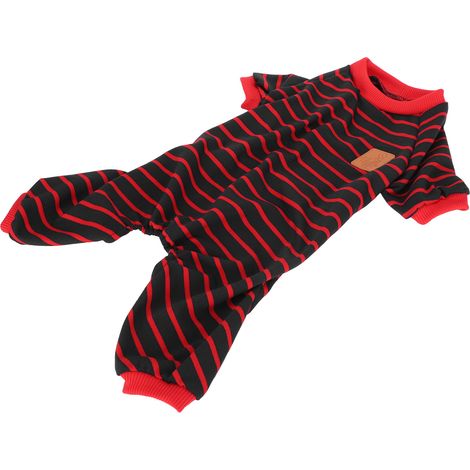Pyjama pour animaux de compagnie, vêtements en tricot doux, combinaison confortable de 1,20 m à rayures rouges pour chiens, chiots et chats, taille L (1/5)