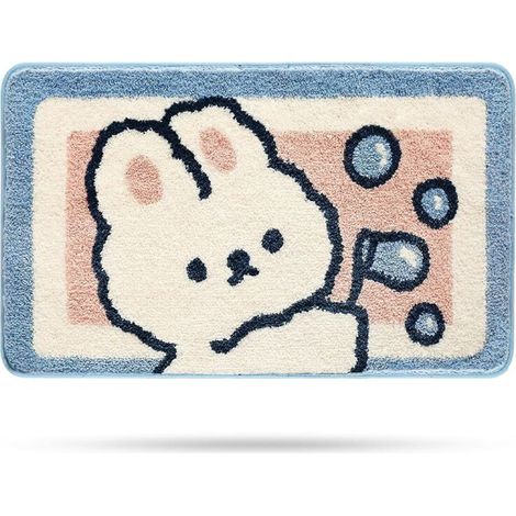 Tapis de bain mignon en forme de lapin, ultra doux et absorbant, lavable en machine, antidérapant, convient aux baignoires, salles de douche et salles de bain, 40 x 60 cm (1/4)