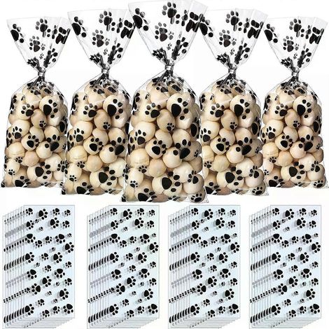 Sachets coniques en cellophane à motif de pattes d'animaux, 500 pièces, thermoscellables avec attaches, 27,4 x 12,7 cm (1/4)