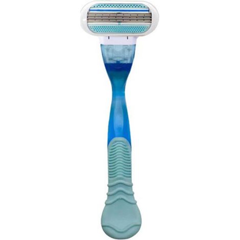 Rasoir manuel 3 lames pour femmes – Épilation douce des aisselles et jambes avec manche bleu + tête de rasage verte interchangeable (Kit complet) (1/5)