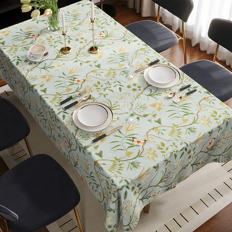 Nappe Rectangulaire Imprimé Floral Vert - Résistante aux Taches et à l'Eau - 110x160cm (1/3)
