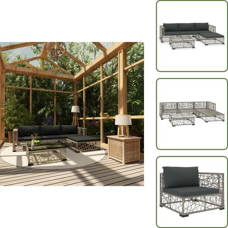 Polyrattan - vidaXL Set Divani da Giardino 5 pz con Cuscini in Polyrattan Grigio - Divano angolare