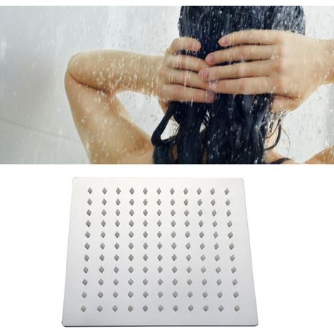 Pommeau de douche ultra-mince en acier inoxydable, large sortie d'eau, effet pluie haute pression, pour salle de bain, 201, carré de 30,5 cm (12 pouces). (1/5)