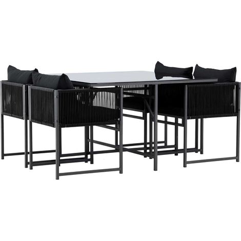 Noto ensemble de jardin 1 table à manger, 4 chaises noires. (1/5)