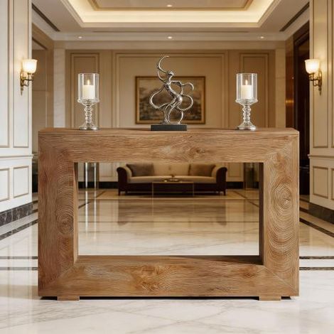 Table console d'entrée campagnarde en bois, style rustique et chaleureux, idéale pour accueillir et ranger petits objets.