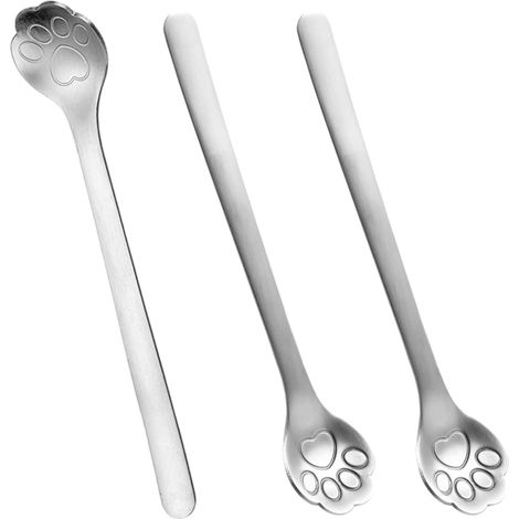 Lot de 3 Cuillères à Café en Acier Inoxydable Cuillère À Café en Forme de Patte de Chat Cuillère À Crème Glacée pour Apéritif Dessert Café Thé Lait (1/4)