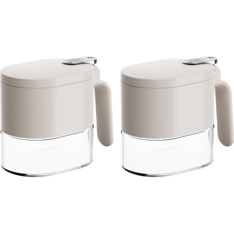 Juego de tarros de vidrio herméticos para especias – 2 tarros de 375 ml para azúcar y sal con cuchara, organizador de cocina duradero para especias, salsas y condimentos - Blanco (1/3)