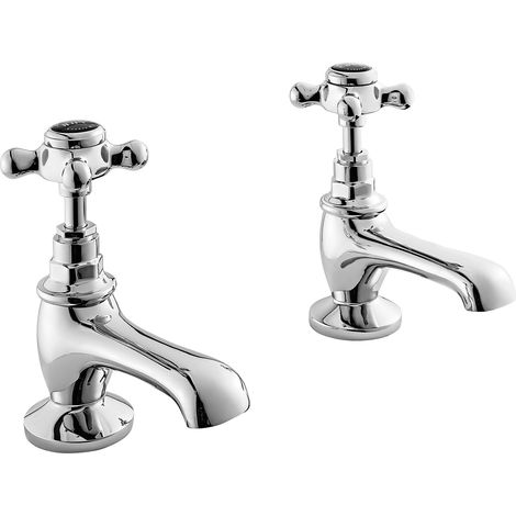Bayswater Crosshead Hex Basin Taps Pair - Black/Chrome (1/2)