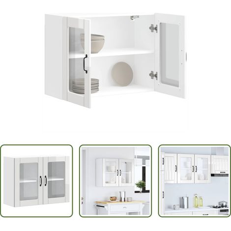 Küchenmöbel - Küchen-Hängeschrank mit Glastür Lucca Hochglanz-Weiß Holzwerkstoff (1/5)