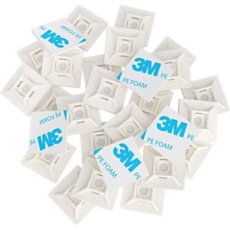 100 pezzi di basi adesive per fascette, 28 mm x 28 mm, bianche, fascette autoadesive, supporto in plastica per fascette, base per fascette. (1/4)
