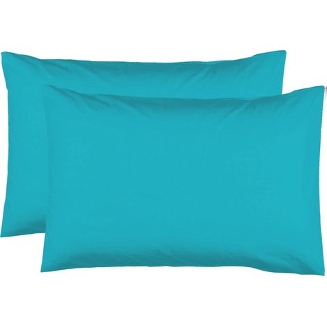 2 Taies d'oreiller 50 x 70 cm - Bleu turquoise - 100% coton 57 Fils