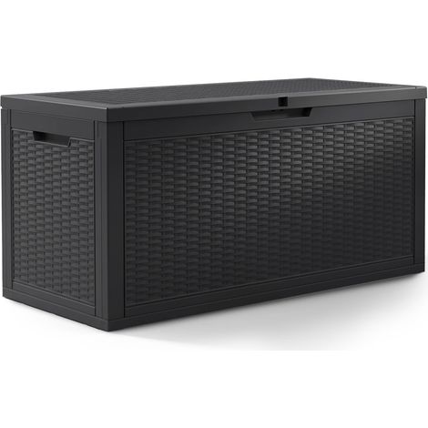 Coffre de jardin imperméable 340L boîte de rangement extérieur balcon terrasse plastique polypropylène noir (1/5)