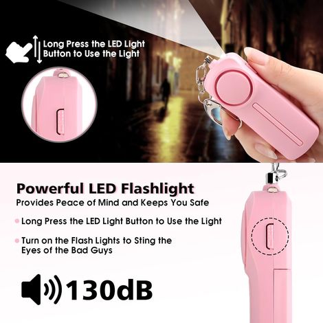 Allarme di sicurezza personale con sirena a LED da 130 dB per donne, bambini e anziani - Portachiavi rosa - ALTRO (1/4)