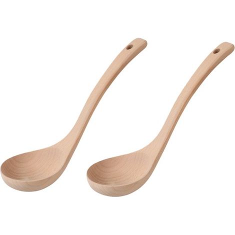 pièces - Cuillère courbée - Cuillère à soupe en bois de hêtre pour usage domestique - Non peinte - Cuillère à soupe en bois avec long manche - 277,8 cm - Couleur bois (1/5)