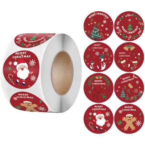 Rouleaux Noël Autocollants, Etiquette Autocollantes Noël 500 pièces, Autocollants de Noël d'étiquettes Rondes, étiquettes de Joyeux Noël Autocollants, Etiquette Cadeau Noel Autocollante (1/4)