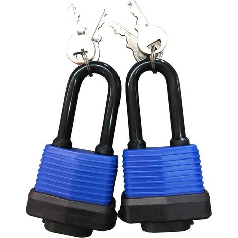 Juego de 2 candados impermeables con arco largo y llaves idénticas, color azul, 40 mm. (1/5)