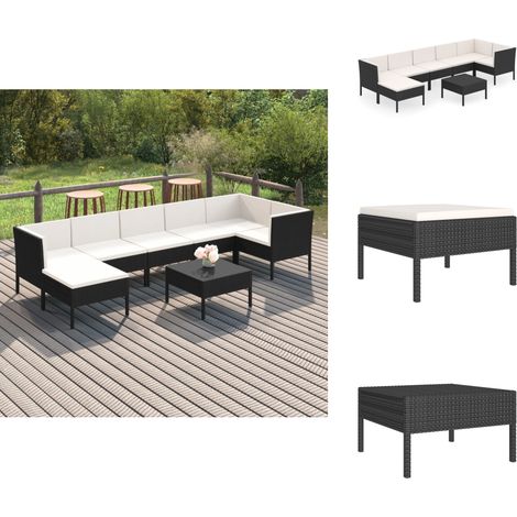 8-tlg. Garten-Lounge-Set mit Auflagen Poly Rattan Schwarz - Gartenloungesessel - Outdoor-Sofa - Gartenmöbeln - Rattanmöbel - Loungeset (1/5)