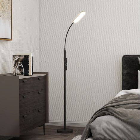 Lampada da terra LED dimmerabile con telecomando, braccio a collo di cigno 360°, nero HAVRYA (1/4)