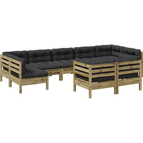 vidaXL Set Divani da Giardino 9pz con Cuscini Legno Impregnato di Pino (1/5)