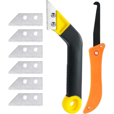 Set 9 rasoirs joints carrelage - 7 lames carbure + scie coudée - Grattoir nettoyage carreaux - Rénove joints anciens - Lot complet (1/5)