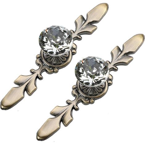 2 Pièces Poignée Bouton de Meuble en Transparent Diamant Cristal Verre Poignee de Porte Meuble Tiroir Placard Décoration, avec Vis (Bronze 120 mm) (1/5)