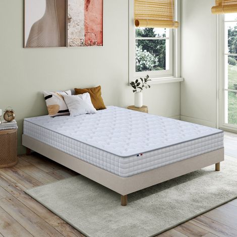 Ensemble matelas ressorts ASTRE + sommier kit beige à lattes flexibles 140 x 190 (1/5)