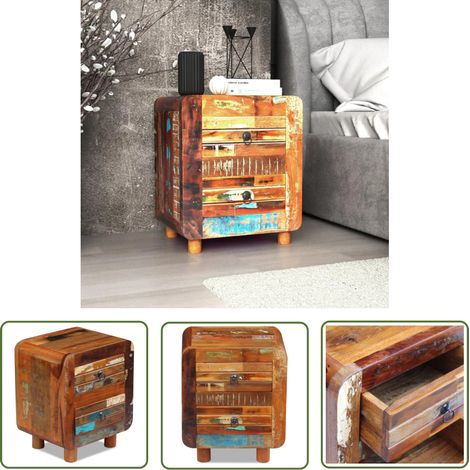 The Living Store Nachttisch Altholz Massiv 43x33x51 cm - Holz Nachttisch - Vintage Nachttisch - Altholz Tisch - Handgefertigter Nachttisch - Schreibtisch (1/5)