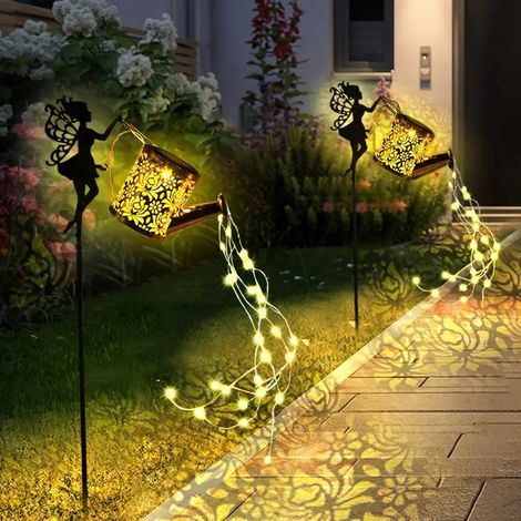 Hervidor solar Amazon para jardín, ángel, lámpara decorativa de hierro forjado para jardín, lámpara de césped, hervidor de hadas decorado con flores (Hervidor solar ángel) (1/4)