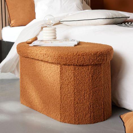 Banc coffre pliable ovale Bouclette "Teddy Moka" La Factory - Teddy Moka Ambre (1/3)