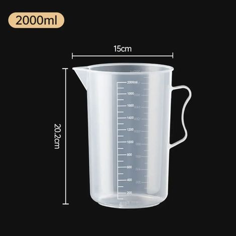 Gobelet doseur (2000 ml) en plastique transparent, bécher de laboratoire gradué, récipient de mesure pour liquides, idéal pour la cuisine et la pâtisserie. (1/5)