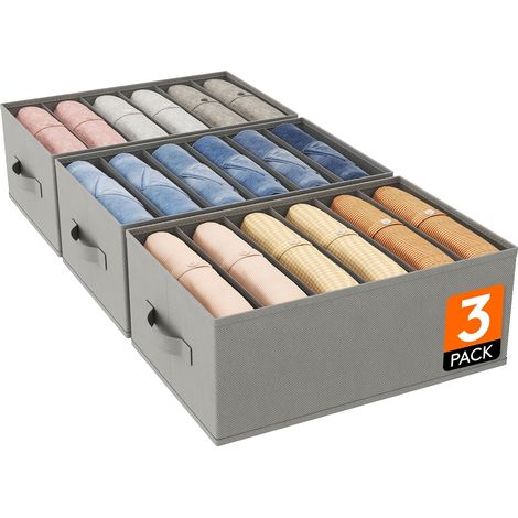 Lot de 3 Boite Rangement Vetement Pliable avec 6 Compartiments, Organisateur Armoire, Boîte de Rangement Tiroir, Armoire Rangement pour Vetements, Pantalons, Pull, 42 X 27 X 17 cm, Gris (1/5)