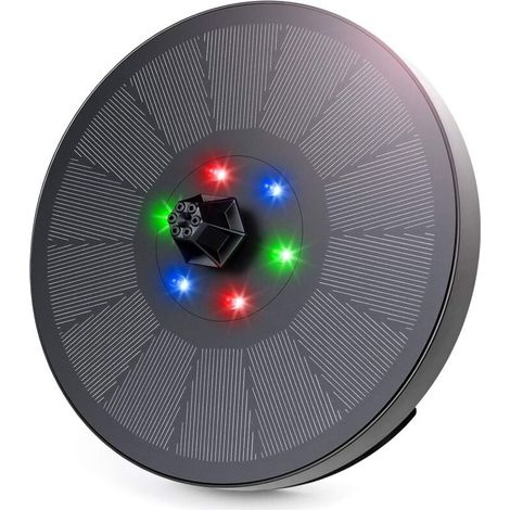 YMYNY Pompe de Fontaine Solaire, Fontaine d'eau Solaire 3W / 7V avec 6 lumières LED, 7 Buses Pompe à Eau Solaire de Secours, Fonction d'eau pour Bain d'oiseaux, Aquarium, étang, Jardin (Lumière RVB) (1/5)