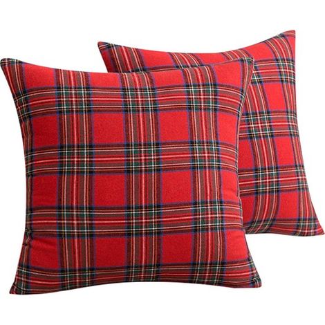Housse de coussin - 2 pièces - Noël - Décorations de Noël - Taie d'oreiller Sierkussen pour lit, canapé, Decor Home - Plaid - Rouge - 45 45 cm - Geen noyau - Sierkussenhoes (1/5)