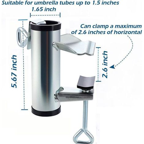Parapluie de terrasse avec support fixe robuste et pince multifonctionnelle portable pour extérieur, balcon, camping et activités en plein air