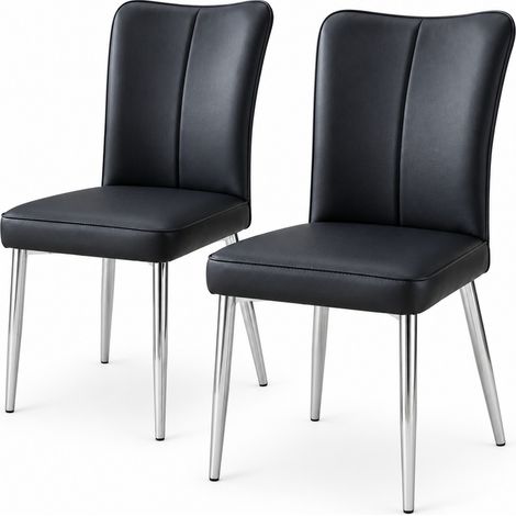 Set di 2 sedie da pranzo moderne nere con gambe in metallo argentato, 89 cm, PU (1/5)