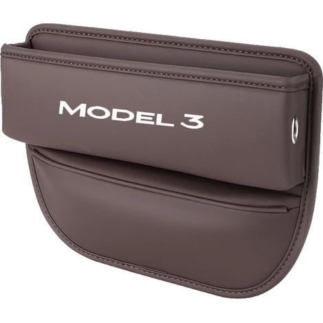 (3-Marron) Boîte de rangement pour l'espace entre les sièges de Tesla Model 3 et Model Y (2023-2022) - Pochette pour gobelet, téléphone et clés - Accessoires intérieurs en cuir (1/5)