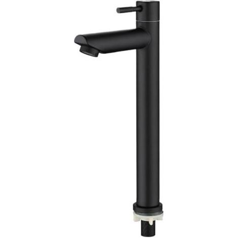 TAISHENGDA-Schwarze Badezimmer-Mischbatterie mit hohem Auslauf, Kaltwasserhahn aus Edelstahl, Einhebelmischer mit flexiblem Schlauch, geeignet für Waschbecken und Spülbecken. (1/5)