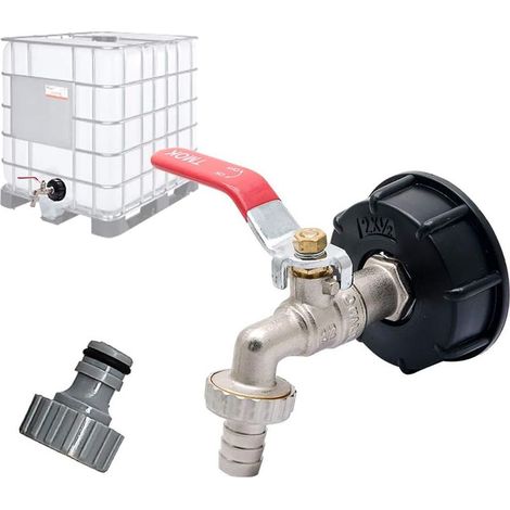 S60X6 IBC Raccord Robinet en Laiton Chromé, avec raccord de tuyau 1/2" (13mm), adaptateur de réservoir de vidange, pour robinet de jardin, pour d'adaptateur de cuve (1/5)