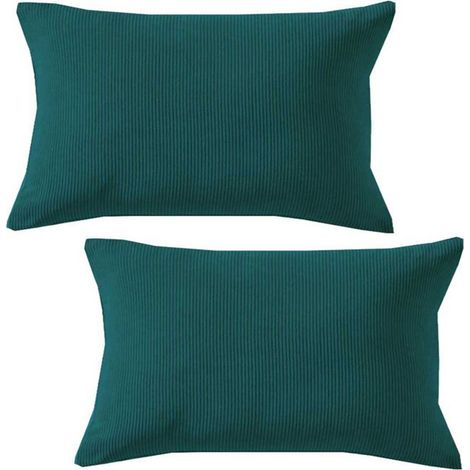 Lot de 2 coussins 50x30 cm en velours côtelé bleu pétrole - RIBBY