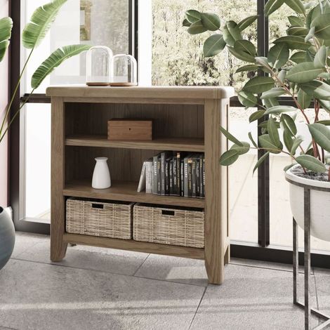 Etagère 2 niveaux 2 tiroirs 95x30x90 cm en chêne massif - SUNDELI