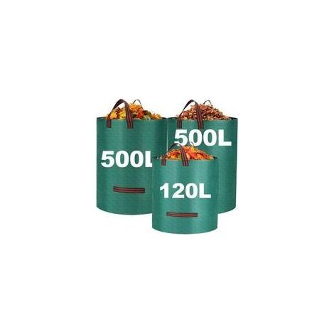 Heavy-duty garden waste bags with handles, large reusable and waterproof garden bags for garden waste, plant waste, grass and leaves (500 litres, 120 litres) (1/4)