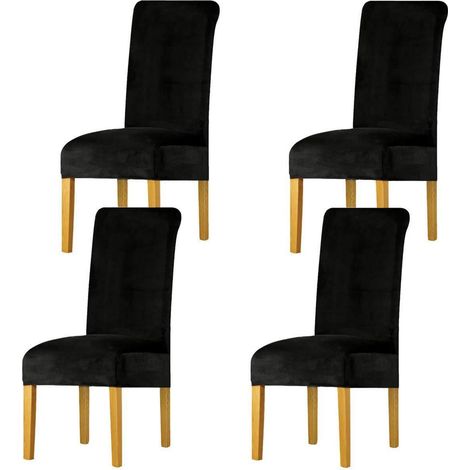 Stuhlhussen 4er Set, Samt, Universell, Waschbar, Stretch, Schwarz (1/5)