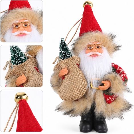 1 Pièce Figurine de Noël Père Noël Debout avec Sapin Bonnet en Feutrine Rouge Tissu PVC 10 x 6 x 20 cm 0,1 kg Décoration Table Séjour (1/5)