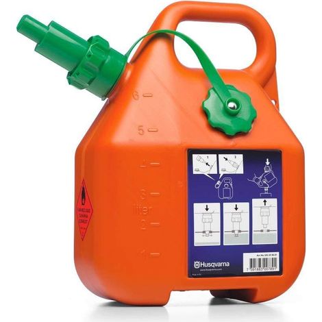 Tanica di carburante Husqvarna da 6 litri, arancione, con tappo antigoccia, per benzina. (1/2)