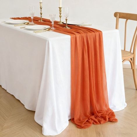 Dos caminos de mesa de gasa, decoración de mesa para bodas bohemias, 75x300cm - Naranja (1/5)