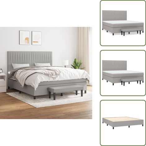 Sommier à lattes de lit avec matelas Gris clair 180x200cm Tissu - Lit Plateforme - Lit Double - Literie - Matelas À Ressorts Ensachés - Têtière Ajustable (1/5)