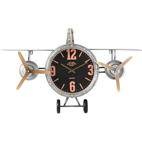 Reloj Pared Metal 87X17X52,5 Avion Plateado (1/5)